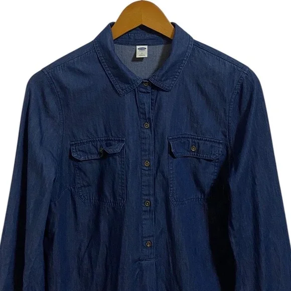 Old Navy Chambray Denim Shirt Dress Long Sleeve Cotton Tunic Western Boho Size M - Picture 6 of 11